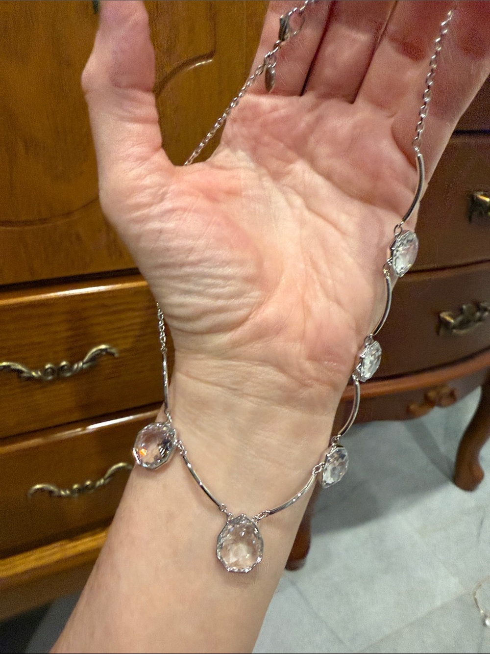 Touchstone Crystal Silver Clear Teardrop Necklace